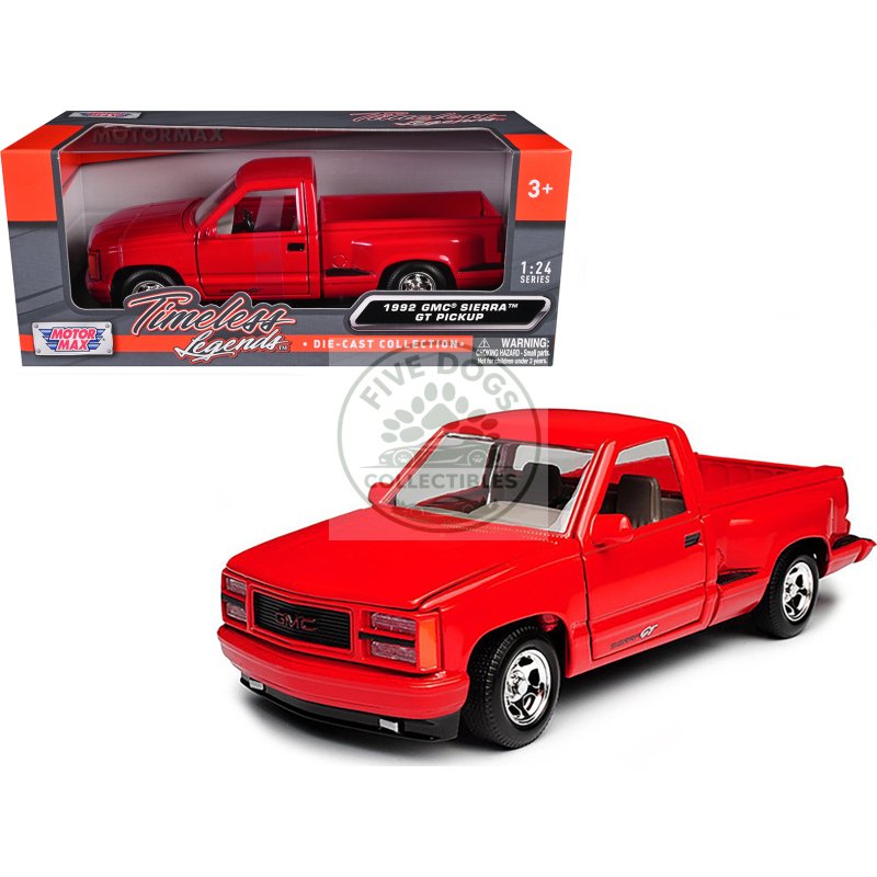 1992 gmc sierra gt red pickup truck 1/24 diecast model by motormax