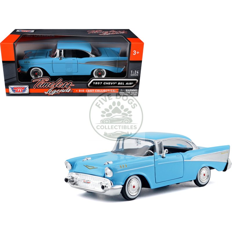 1957 chevrolet bel air light blue "timeless legends" series 1/24 diecast model car by motormax