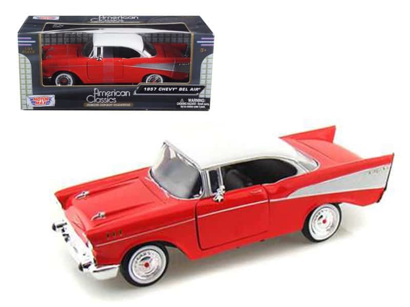1957 chevrolet bel air red with white top 1/24 diecast model car by motormax 1957 chevrolet bel air red with white top 1/24 diecast model car by motormax