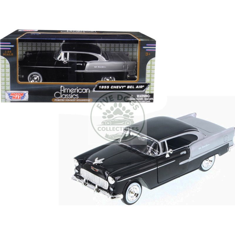 1955 chevrolet bel air black and silver 1/24 diecast model car by motormax