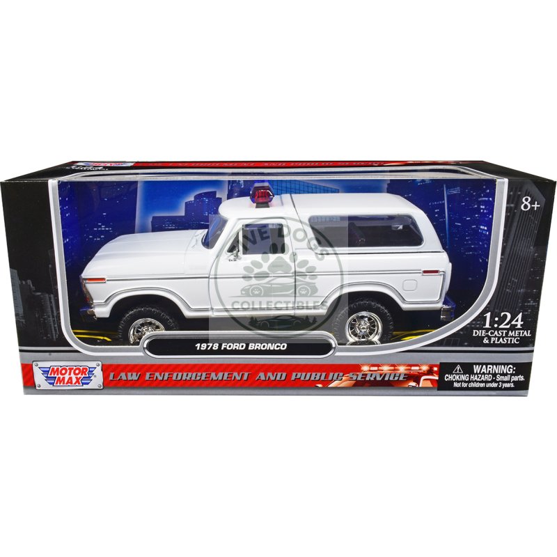 1978 ford bronco police car unmarked white "law enforcement and public service" series 1/24 diecast model car by motormax