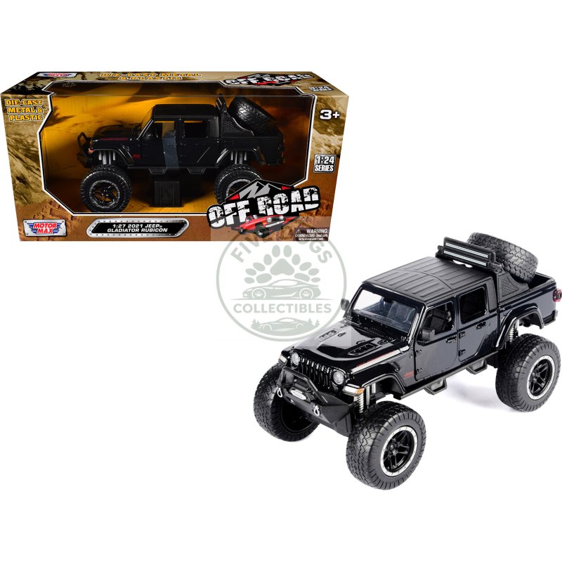 2021 jeep gladiator rubicon off road pickup truck black with matt black top "off road" series 1/27 diecast model car by motormax