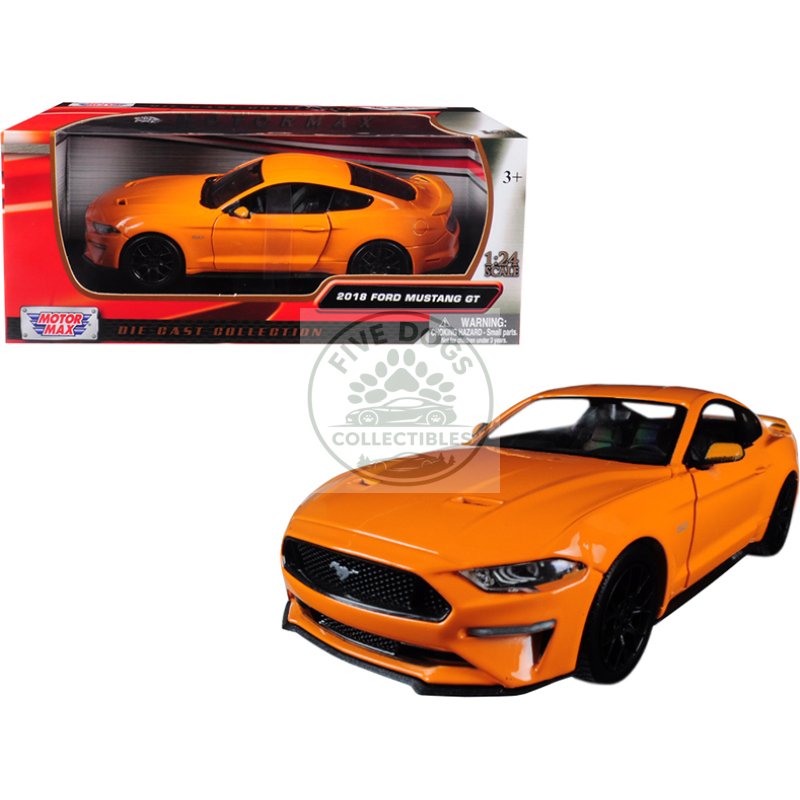 2018 ford mustang gt 5.0 orange with black wheels 1/24 diecast model car by motormax