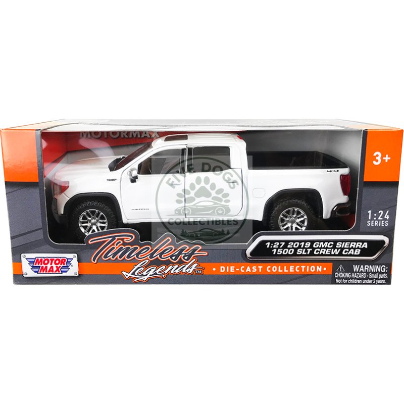 2019 gmc sierra 1500 slt crew cab 4x4 pickup truck with sunroof white "timeless legends" series 1/24 1/27 diecast model car by motormax