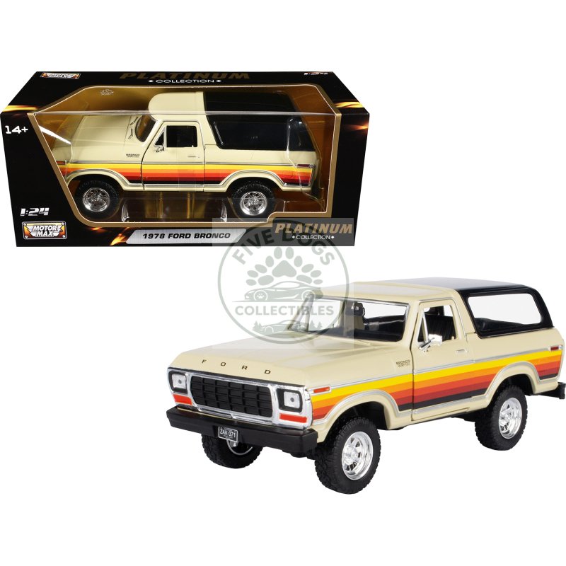1978 ford bronco custom cream with stripes and black top "platinum collection" series 1/24 diecast model car by motormax