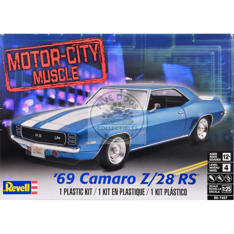 level 4 model kit 1969 chevrolet camaro z/28 rs "motor city muscle" 1/25 scale model by revell