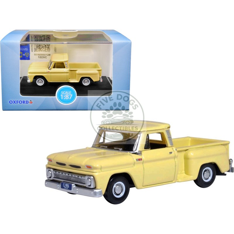 1965 chevrolet c10 stepside pickup truck yellow 1/87 (ho) scale diecast model car by oxford diecast