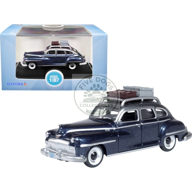 1946 desoto suburban with roof rack and luggage butterfly blue metallic with crystal gray top 1/87 (ho) scale diecast model car by oxford diecast