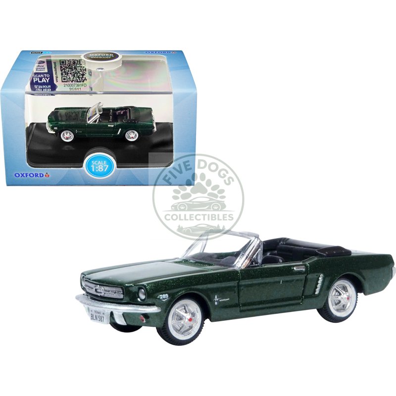 1965 ford mustang convertible ivy green metallic 1/87 (ho) scale diecast model car by oxford diecast