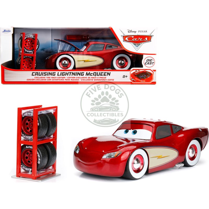 cruising lightning mcqueen red metallic with extra wheels disney & pixar "cars" movie "hollywood rides" series diecast model car by jada