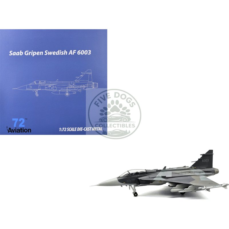 saab jas 39e gripen fighter aircraft "6003 e variant pre production test" (2023) swedish air force 1/72 diecast model airplane by aviation 72