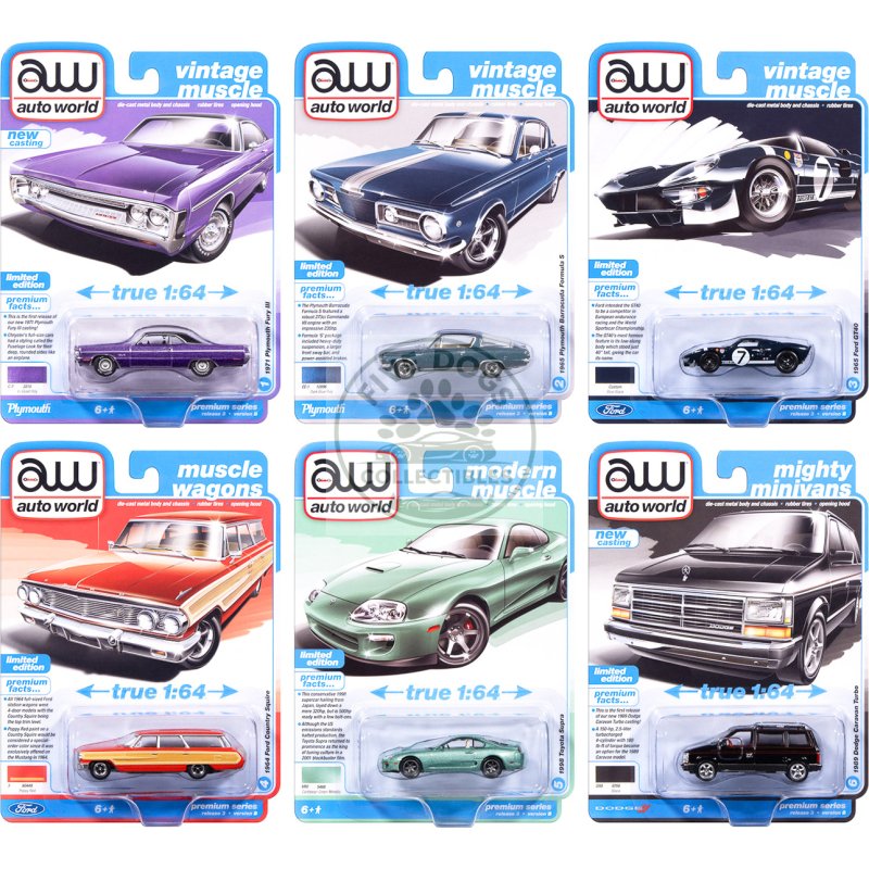 auto world premium 2025 release 3 set b of 6 pieces 1/64 diecast model cars by auto world