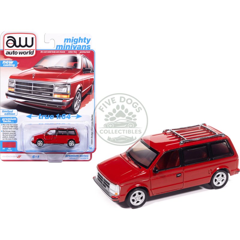 1989 dodge caravan turbo van flash red "mighty minivans" series 1/64 diecast model car by auto world