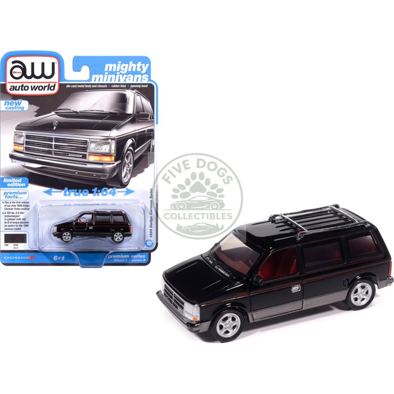 1989 dodge caravan turbo van black with red stripes and interior "mighty minivans" series 1/64 diecast model car by auto world