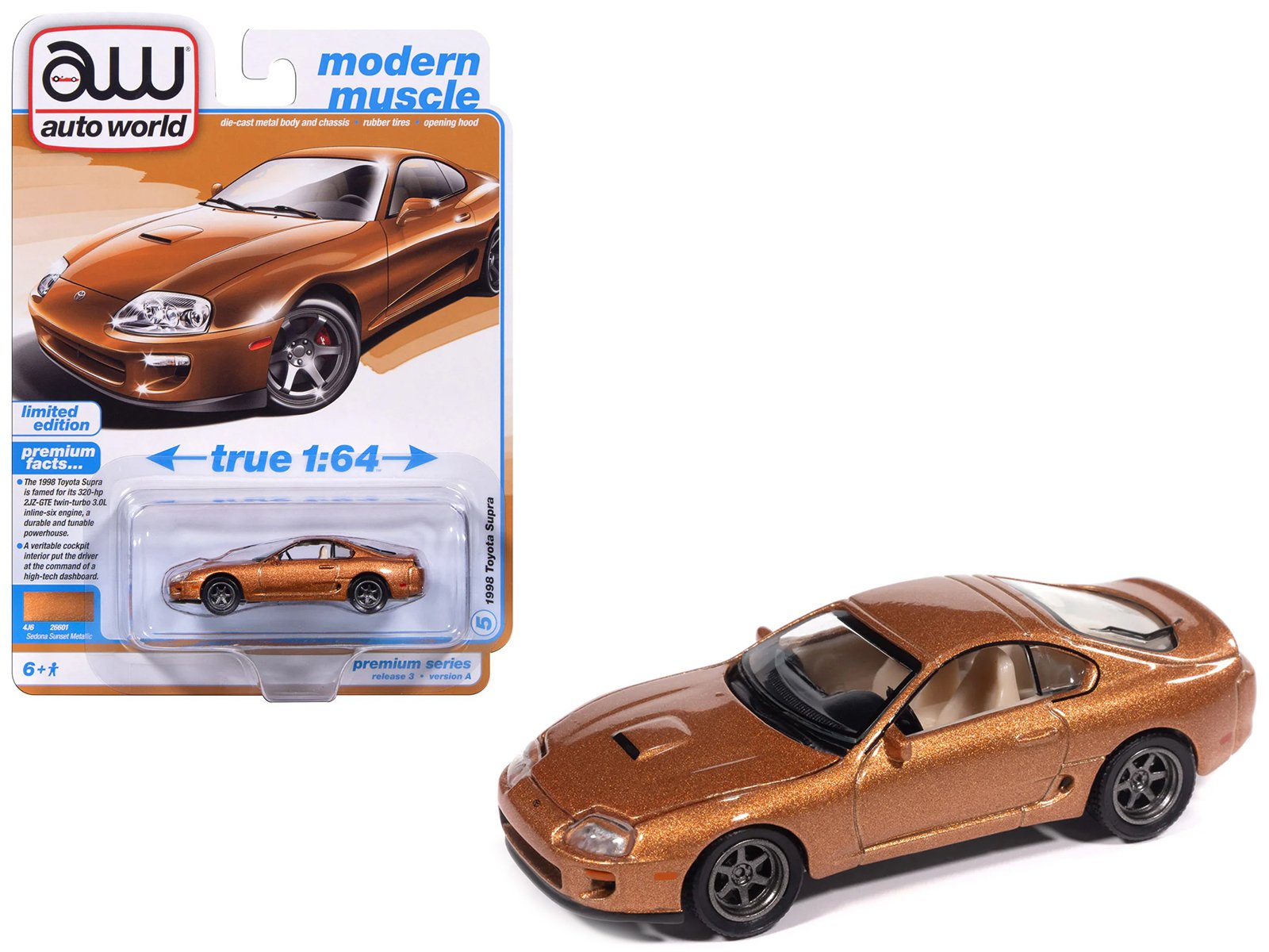 1998 toyota supra sedona sunset bronze metallic "modern muscle" series 1/64 diecast model car by auto world 1998 toyota supra sedona sunset bronze metallic "modern muscle" series 1/64 diecast model car by auto world