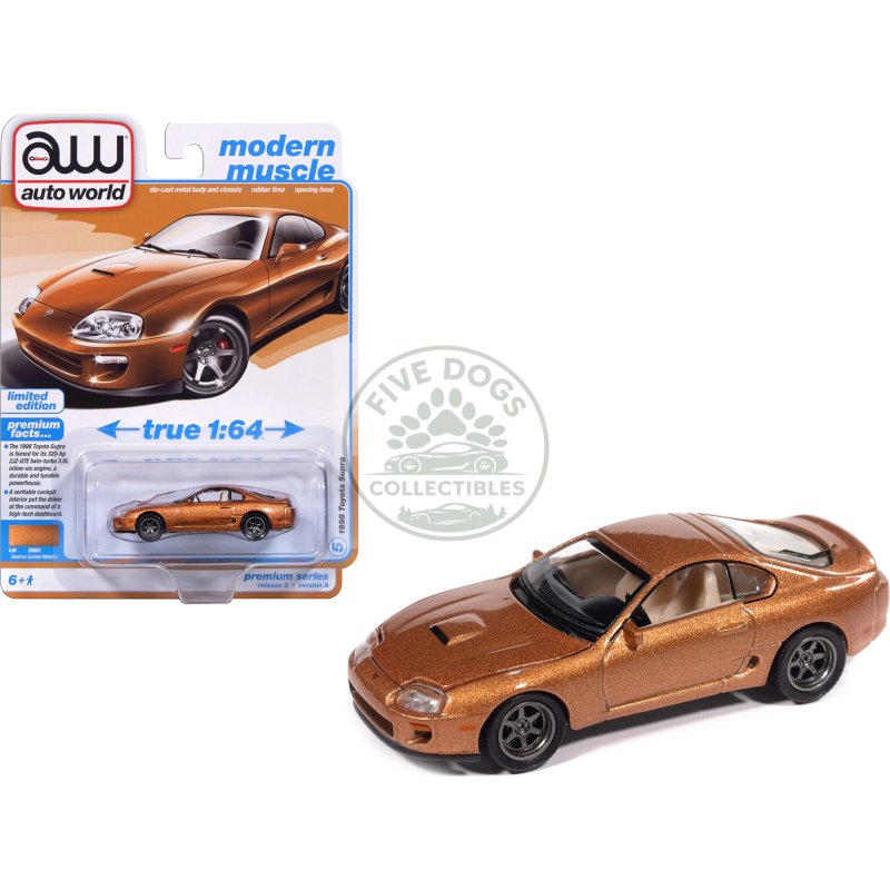 1998 toyota supra sedona sunset bronze metallic "modern muscle" series 1/64 diecast model car by auto world