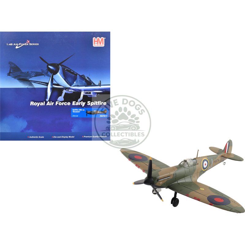 supermarine spitfire mk.1a fighter aircraft "j/p9374 dunkirk" british royal air force "air power series" 1/48 diecast model by hobby master