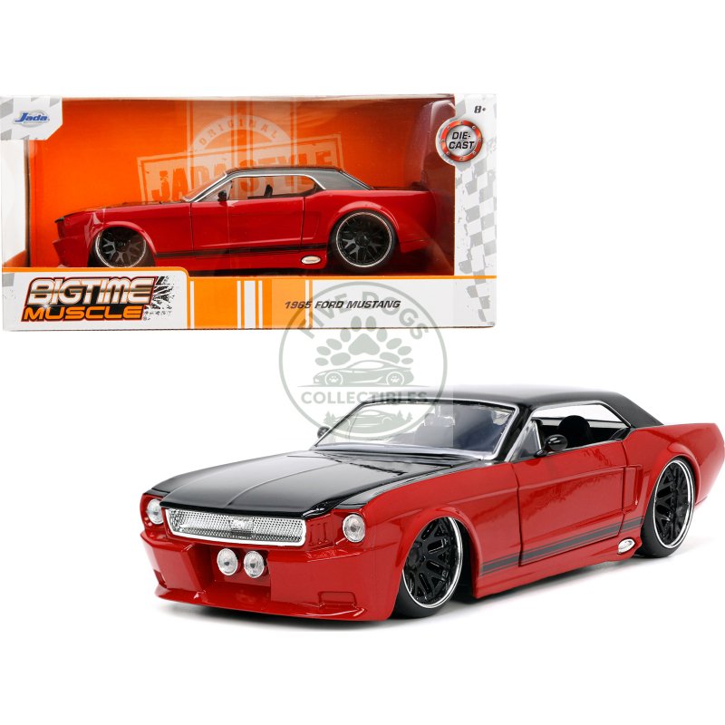 1965 ford mustang custom red and black "bigtime muscle" series 1/24 diecast model car by jada