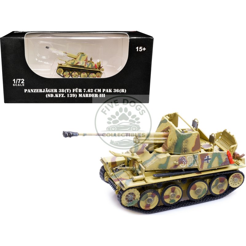 sd.kfz.139 panzerjager 38(t) fur 7.62cm pak 36(r) marder iii tank destroyer #301 "germany world war ii" 1/72 diecast model by legion