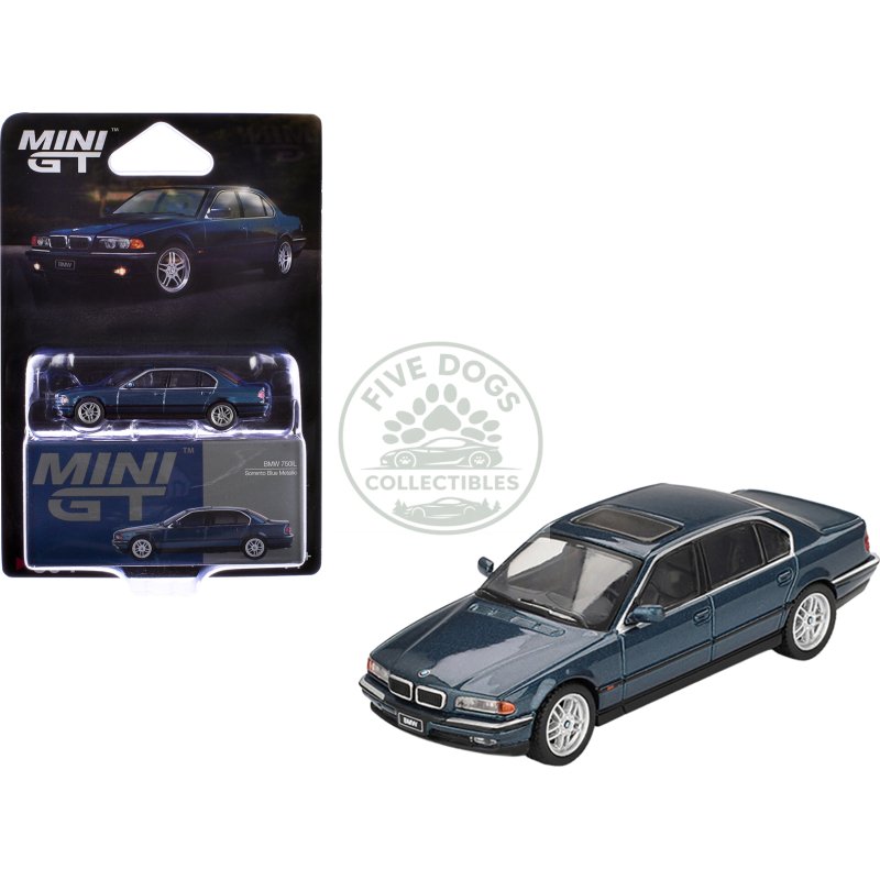 bmw 750il sorrento blue metallic with sun roof limited edition 1/64 diecast model car by mini gt