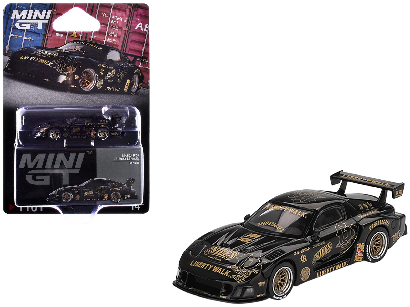 mazda rx 7 lb super silhouette "fd niles" black with gold graphics limited edition 1/64 diecast model car by mini gt mazda rx 7 lb super silhouette "fd niles" black with gold graphics limited edition 1/64 diecast model car by mini gt