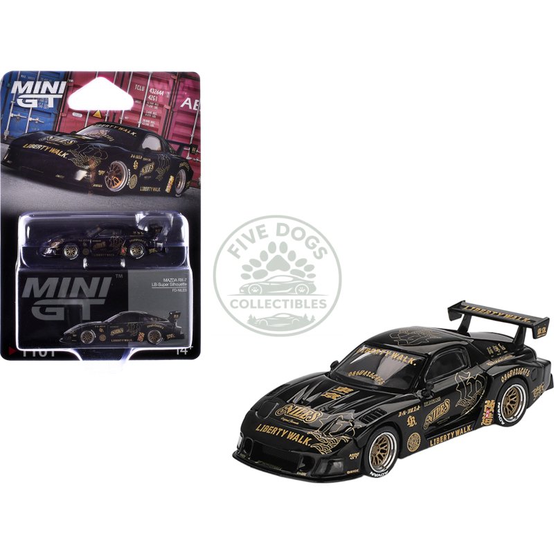 mazda rx 7 lb super silhouette "fd niles" black with gold graphics limited edition 1/64 diecast model car by mini gt