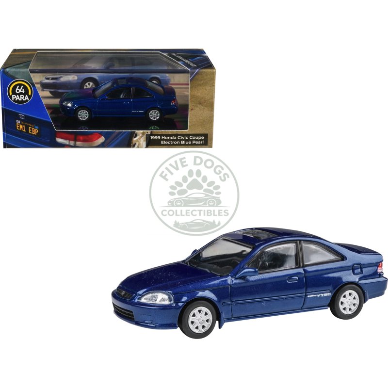 1999 honda civic coupe electron blue pearl metallic with sunroof 1/64 diecast model car by paragon
