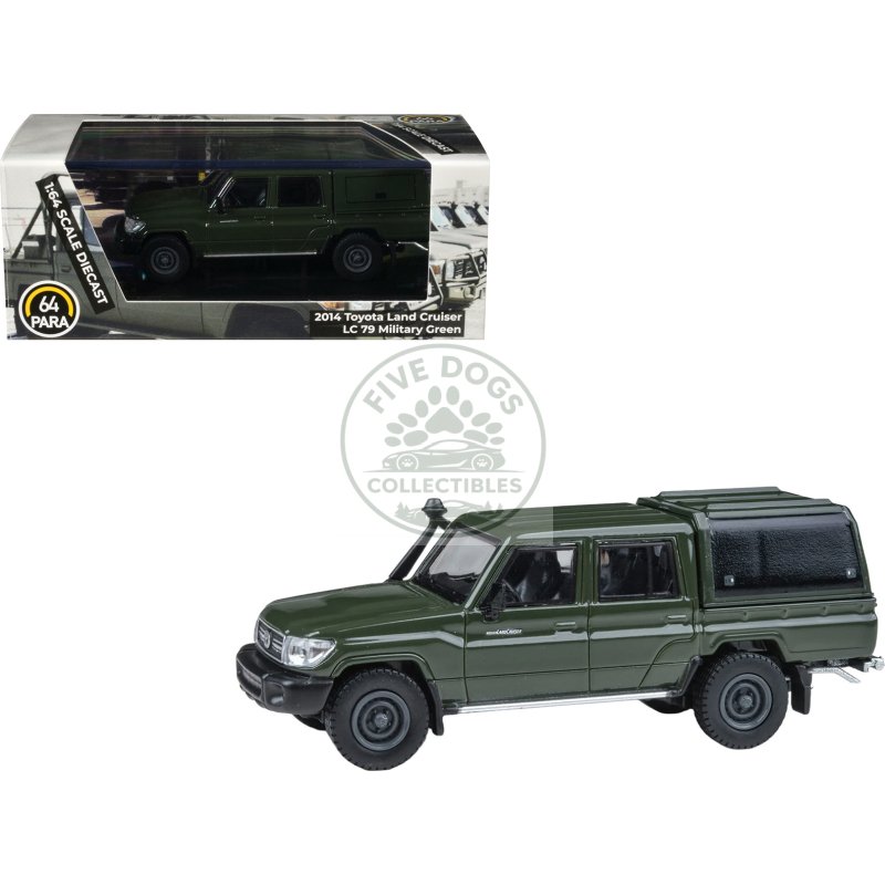 2014 toyota land cruiser lc 79 with camper shell military green 1/64 diecast model car by paragon