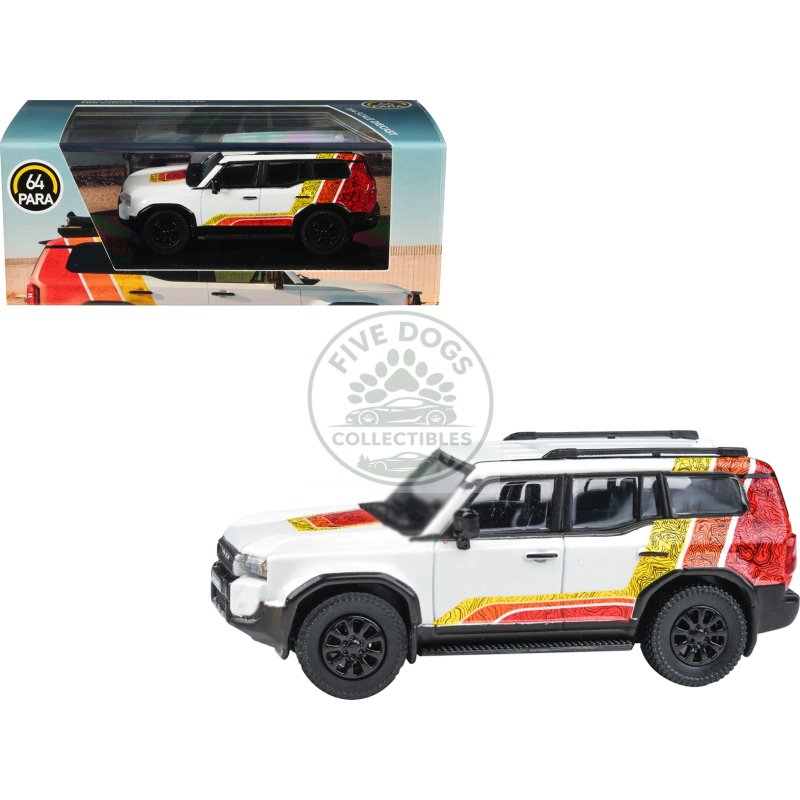 2024 toyota land cruiser 250 prado white with "trd" stripes 1/64 diecast model car by paragon