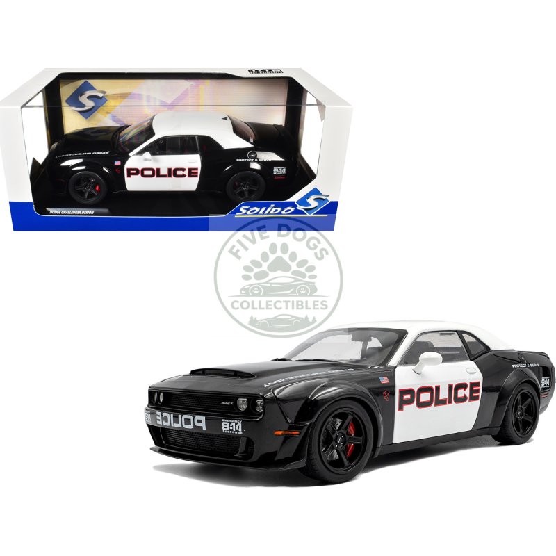 2023 dodge challenger demon "police" black and white 1/18 diecast model car by solido