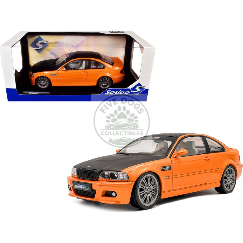 2000 bmw e46 m3 "solido works" orange metallic with matt black hood and carbon top 1/18 diecast model car by solido