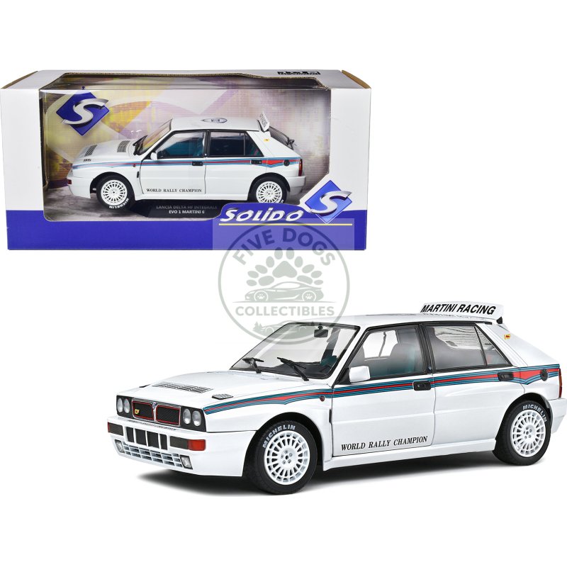 1992 lancia delta hf integrale evo 1 martini 6 white with blue and red stripes "world rally champion martini racing" 1/18 diecast model car by solido