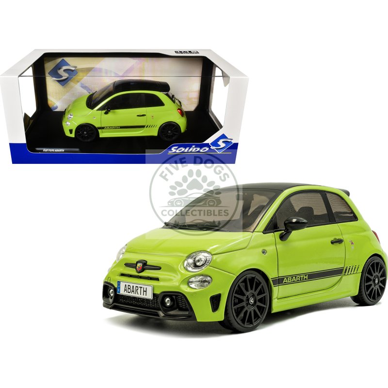 2023 fiat f595 abarth verde adrenalina green with black top and stripes 1/18 diecast model car by solido