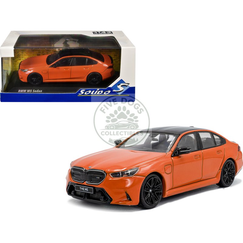 2024 bmw m5 sedan fire orange iii with black top 1/43 diecast model car by solido