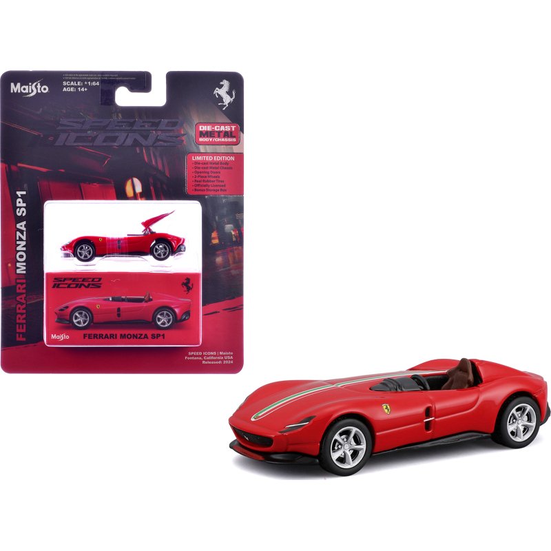 ferrari monza sp1 red with italian flag stripes "speed icons" series 1/64 diecast model car by maisto