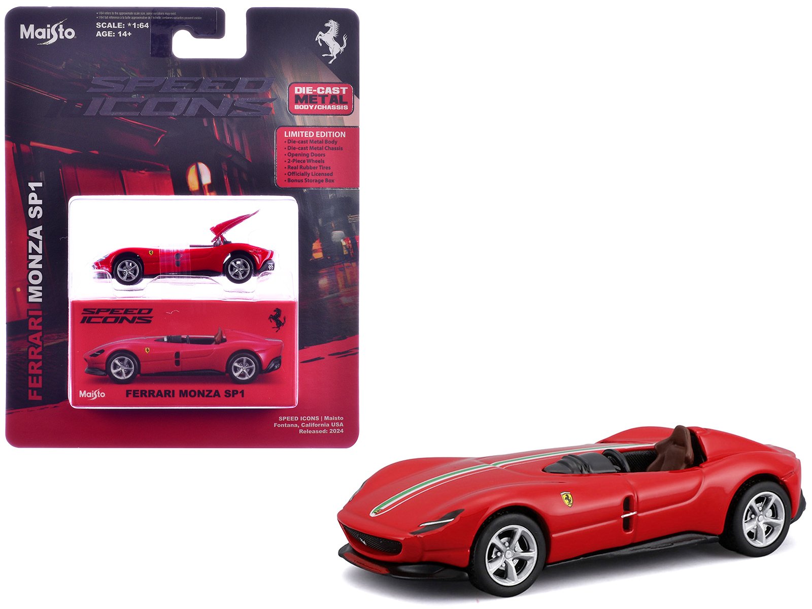 ferrari monza sp1 red with italian flag stripes "speed icons" series 1/64 diecast model car by maisto ferrari monza sp1 red with italian flag stripes "speed icons" series 1/64 diecast model car by maisto