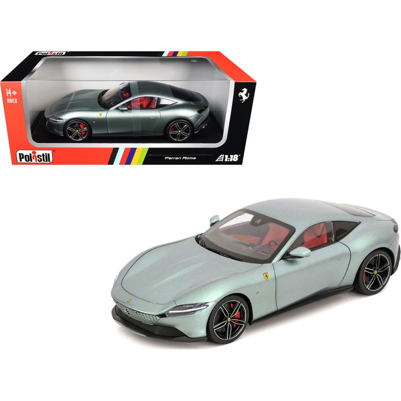 2019 ferrari roma gray metallic with pink interior 1/18 diecast model car by polistil