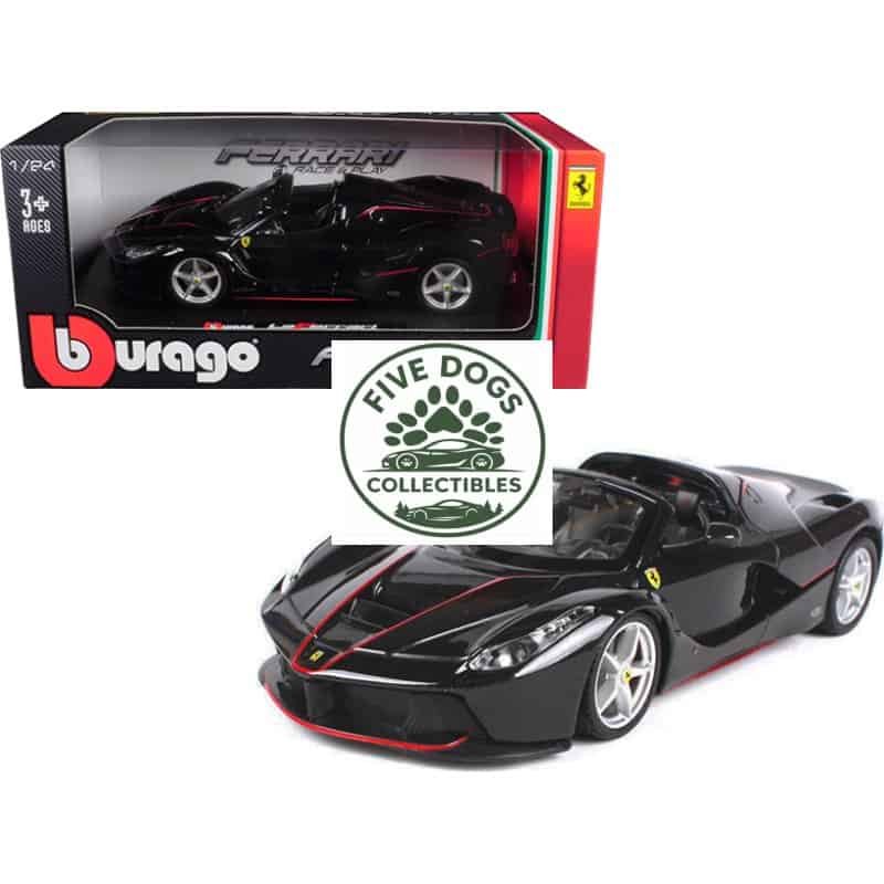 Ferrari LaFerrari diecast model car in black with red accents, detailed collectible toy.