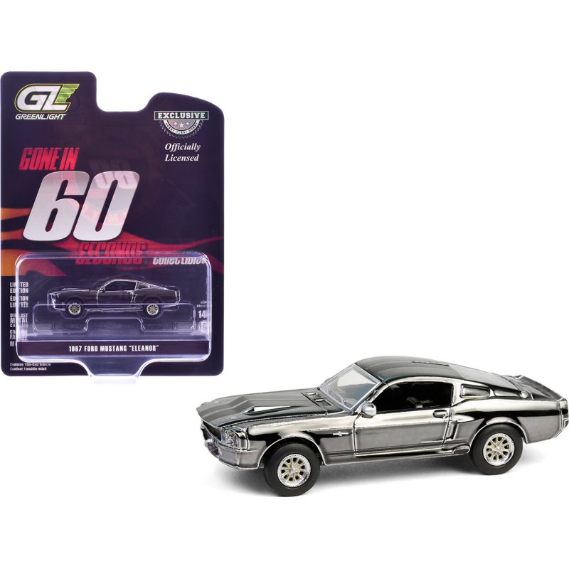 1967 ford mustang "eleanor" silver chrome edition "gone in sixty seconds" (2000) movie "hobby exclusive" series 1/64 diecast model car by greenlight