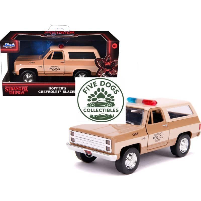 Hopper's Chevrolet Blazer die-cast toy police vehicle for kids, collectible toy from Stranger Things.