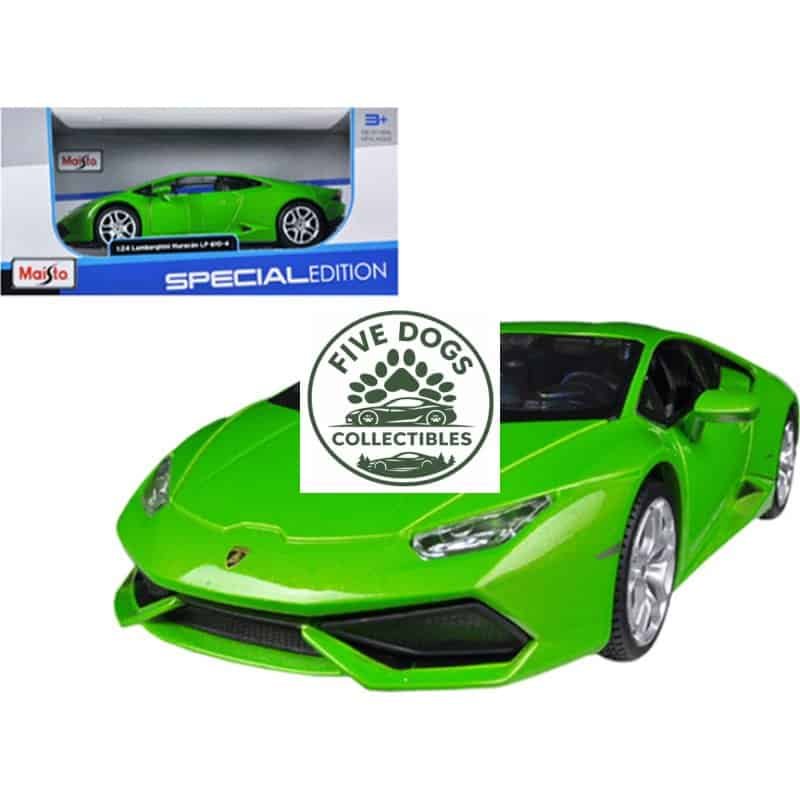 Green Lamborghini Huracán LP 610-4 toy car for collectors and kids.