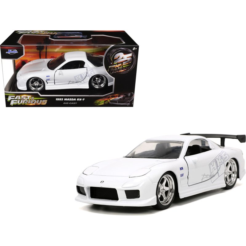 1993 mazda rx 7 "hks" white "the fast and the furious" (2001) movie "25 years of fast & furious" series 1/32 diecast model car by jada
