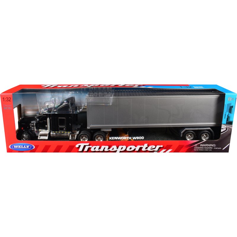 kenworth w900 truck black with gray container 1/32 diecast model by welly