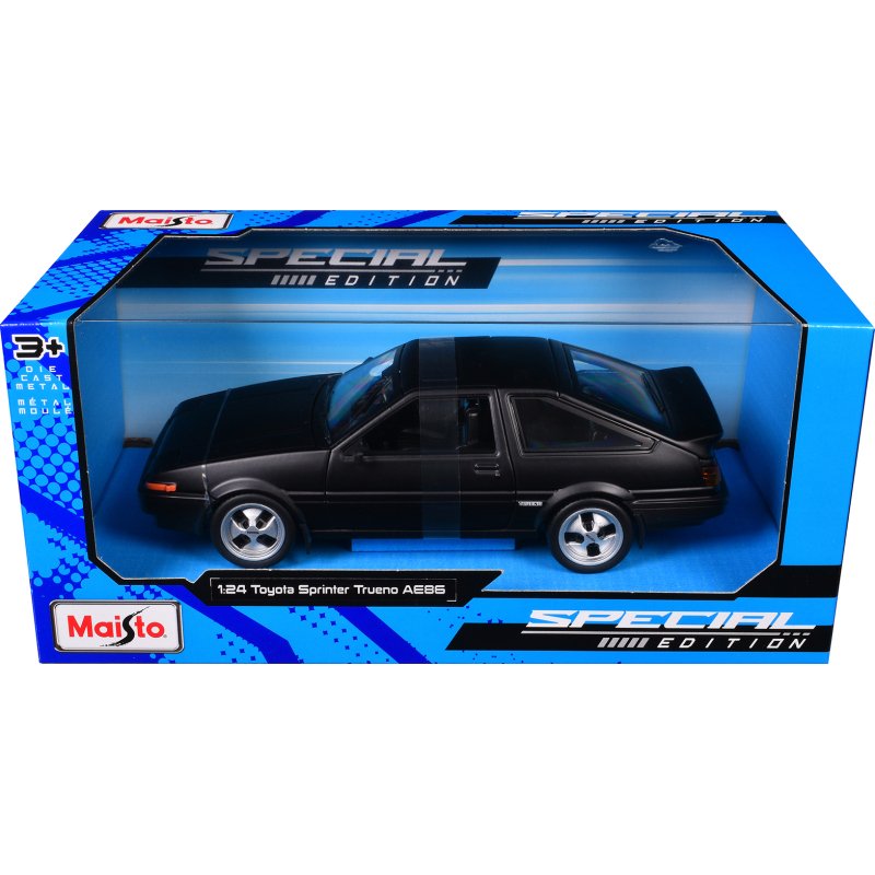 toyota sprinter trueno ae86 rhd (right hand drive) matt black "special edition" series 1/24 diecast model car by maisto