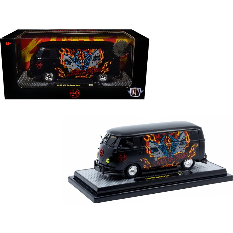 1960 volkswagen delivery van "maui & sons" black with graphics limited edition to 4050 pieces worldwide 1/24 diecast model car by m2 machines
