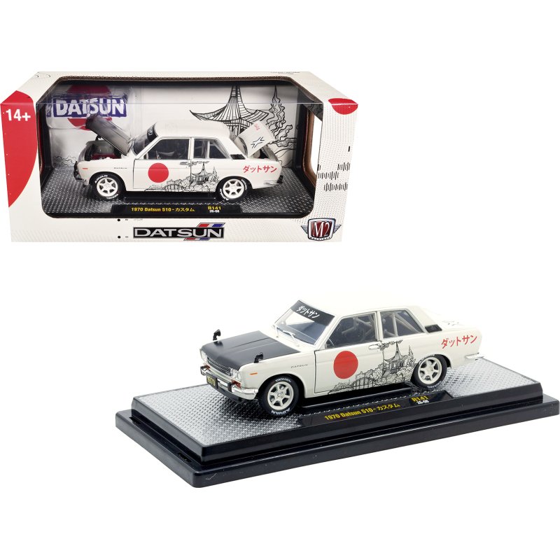 1970 datsun 510 light gray with japanese graphics limited edition to 4050 pieces worldwide 1/24 diecast model car by m2 machines
