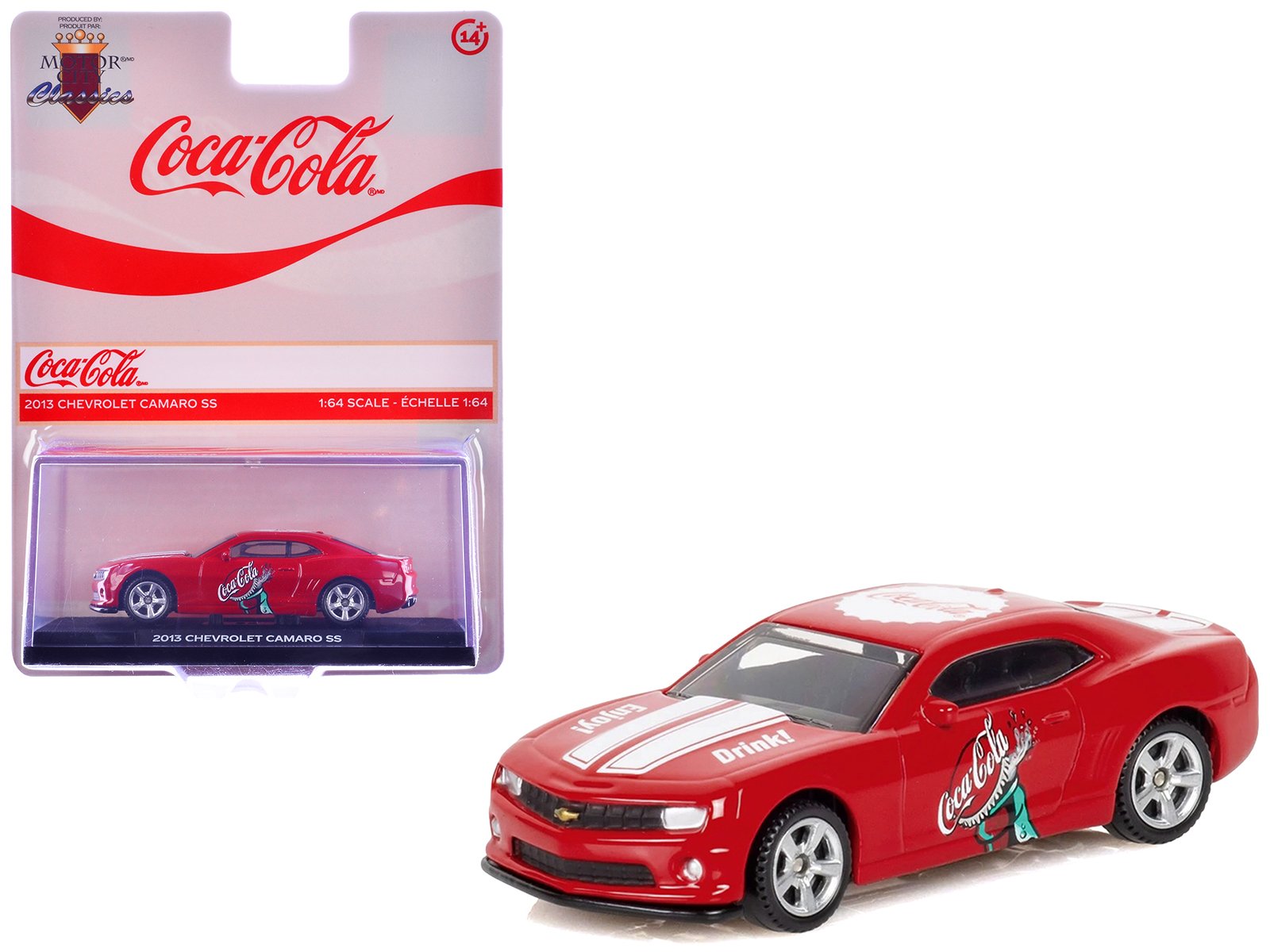 2013 chevrolet camaro ss "coca cola" red with white stripes 1/64 diecast model by motorcity classics 2013 chevrolet camaro ss "coca cola" red with white stripes 1/64 diecast model by motorcity classics
