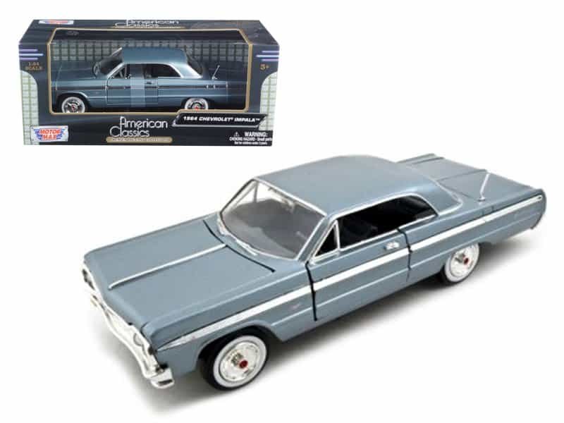 Vintage 1964 Chevrolet Impala diecast model car Vintage 1964 Chevrolet Impala diecast model car in light blue with detailed interior and chrome acce.