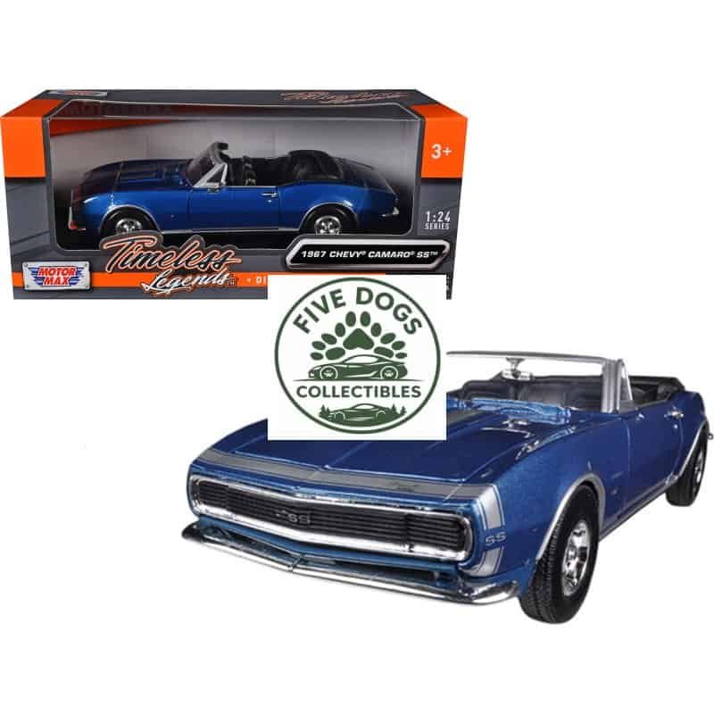 Detailed 1967 Chevrolet Camaro SS die-cast collectible car in vibrant blue.