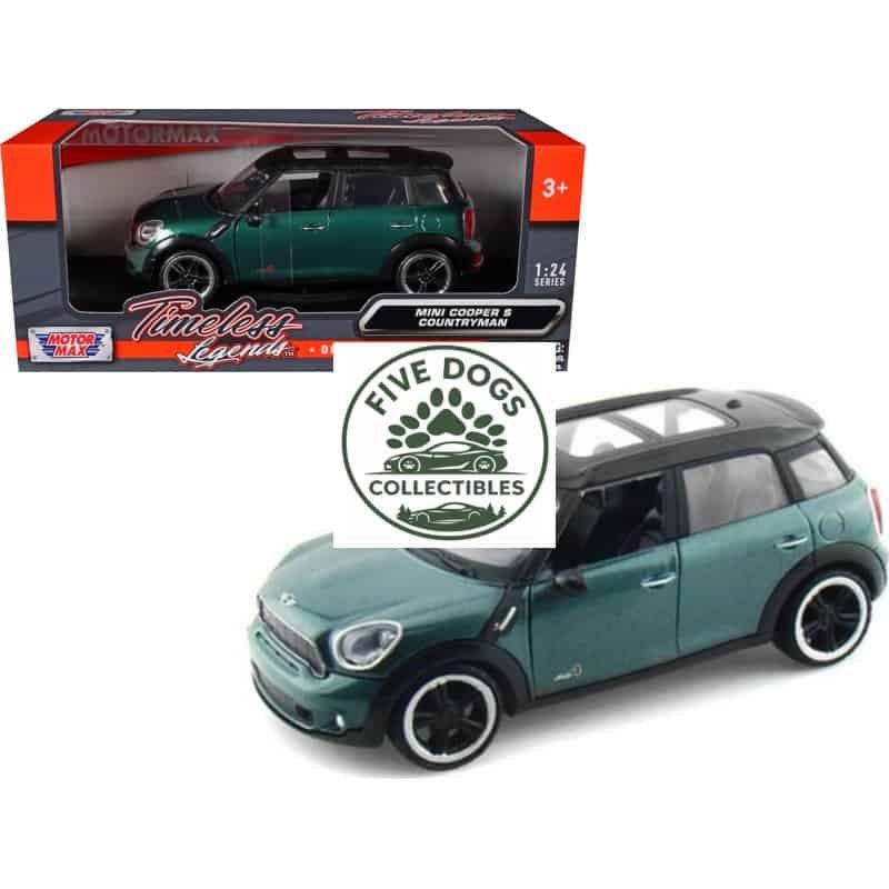 Mini Cooper Countryman die-cast toy car in green and black, perfect for collectors and children 3+.